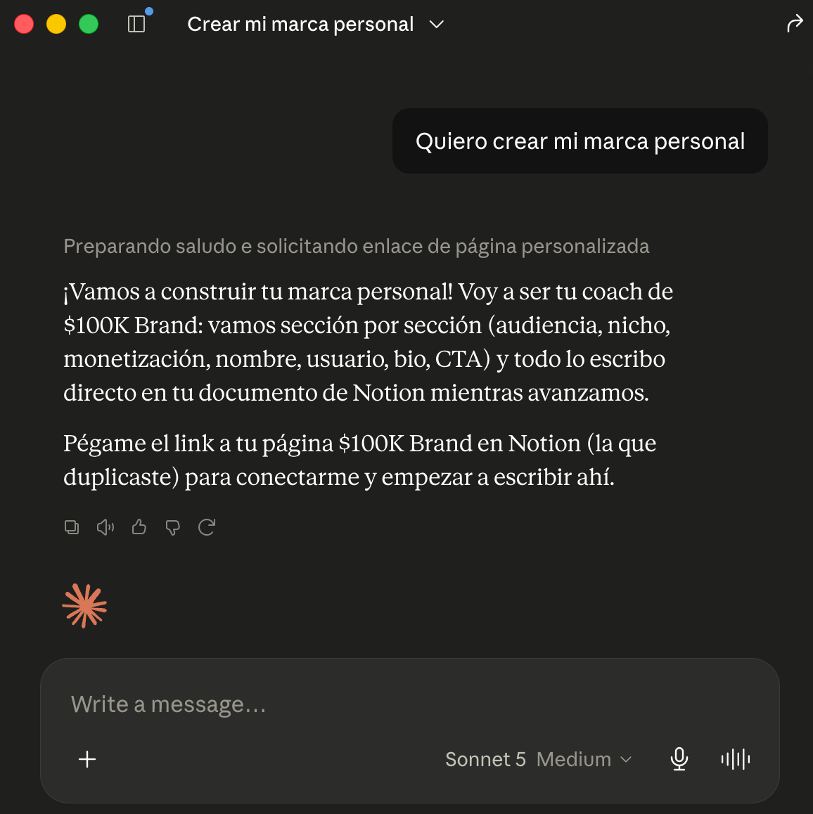 Captura de la conversación con Claude